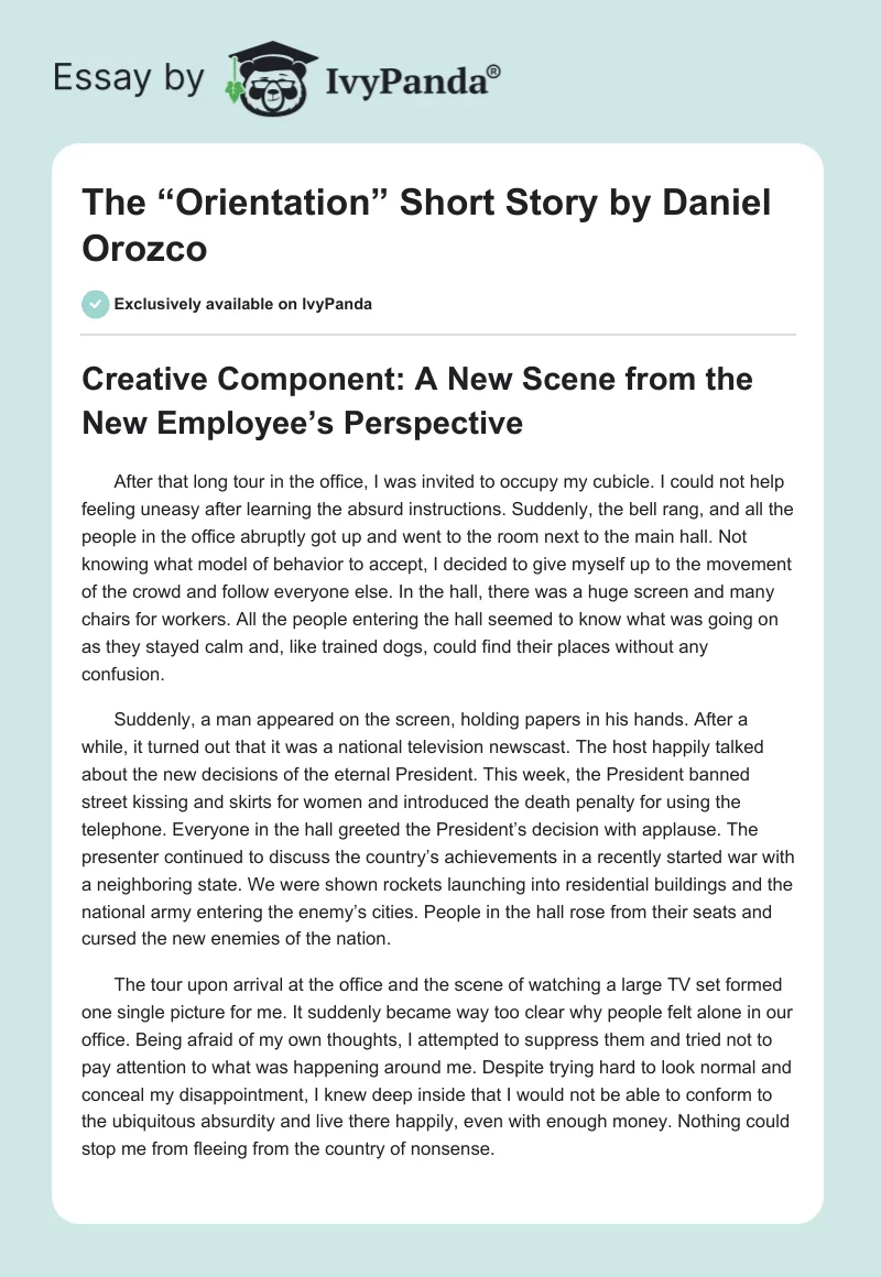 The “Orientation” Short Story by Daniel Orozco. Page 1