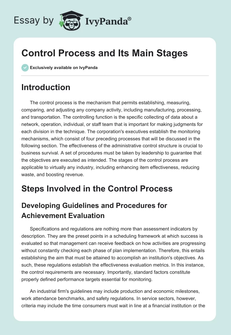 Control Process and Its Main Stages. Page 1