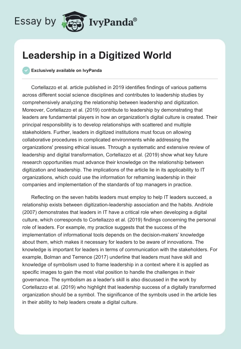 Leadership in a Digitized World. Page 1