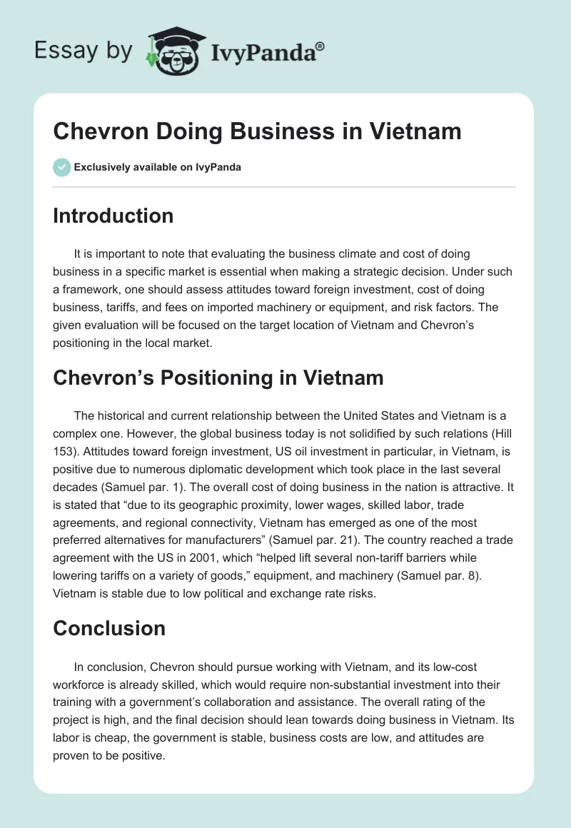 Chevron Doing Business in Vietnam. Page 1
