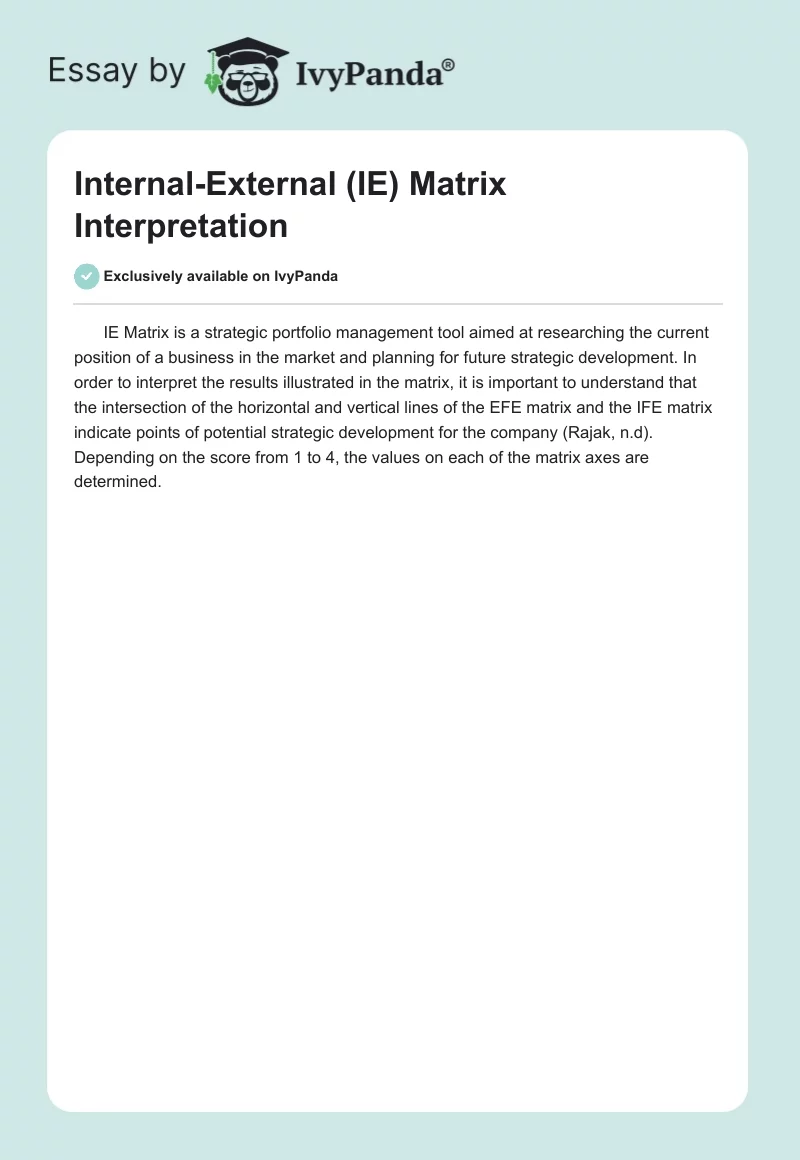 Internal-External (IE) Matrix Interpretation. Page 1