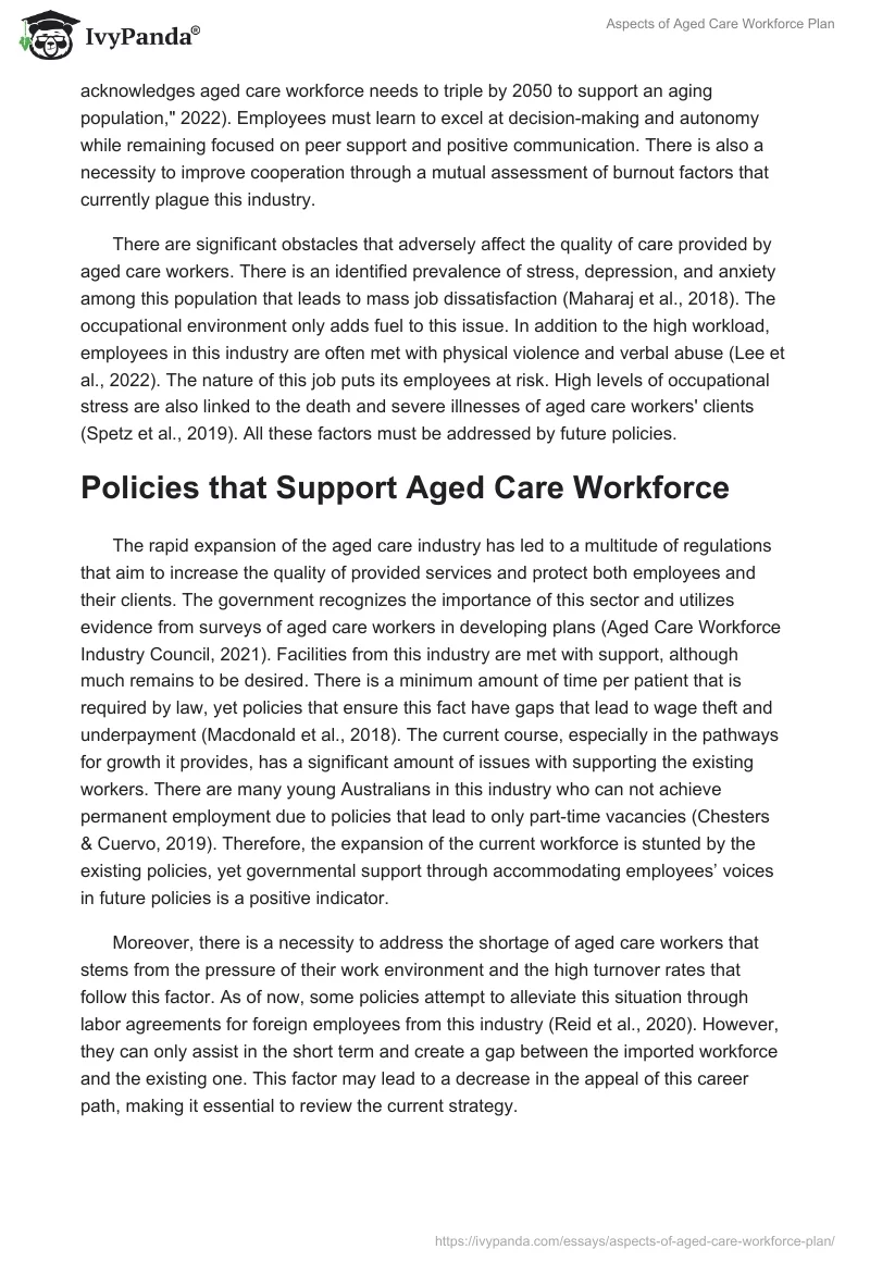 Aspects of Aged Care Workforce Plan. Page 2