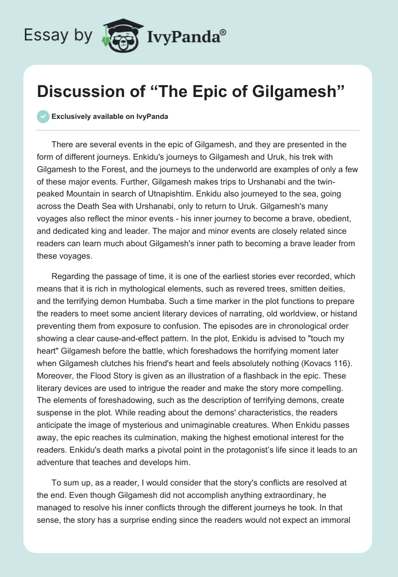 Discussion of “The Epic of Gilgamesh”. Page 1