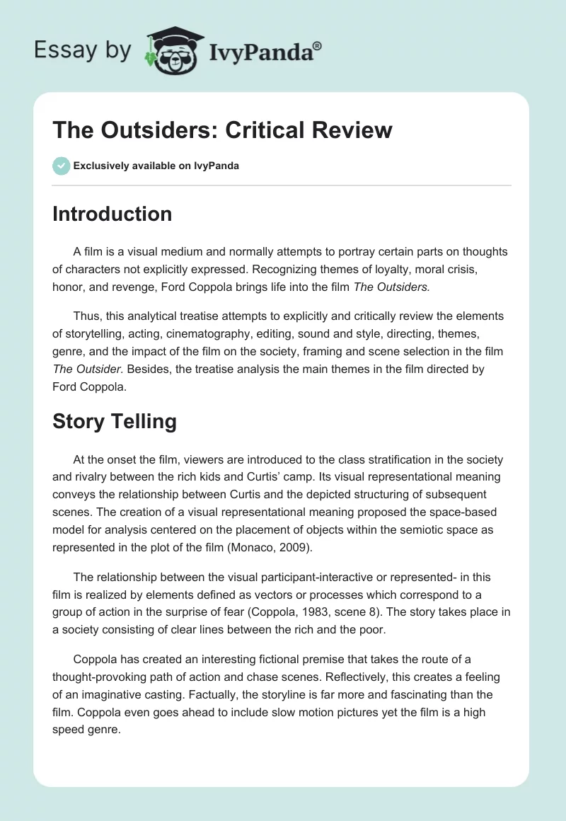 The Outsiders: Critical Review. Page 1