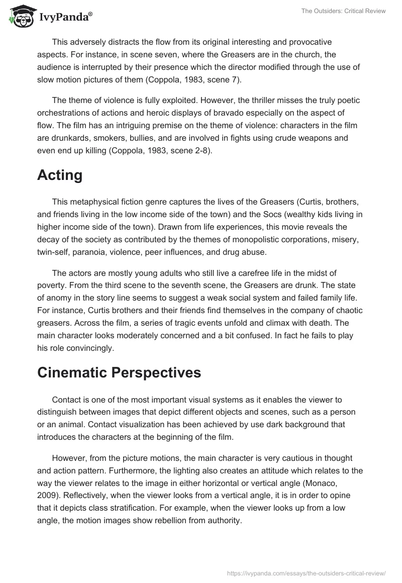 The Outsiders: Critical Review. Page 2