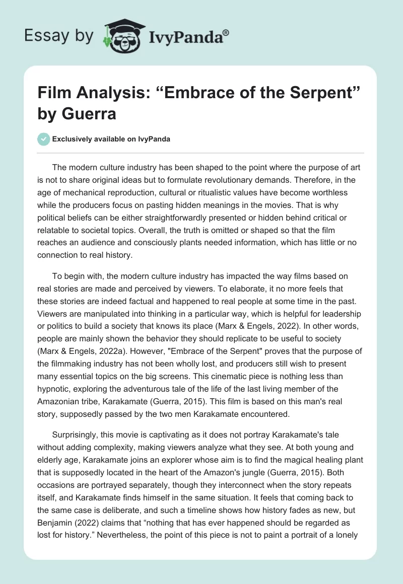 Film Analysis: “Embrace of the Serpent” by Guerra. Page 1