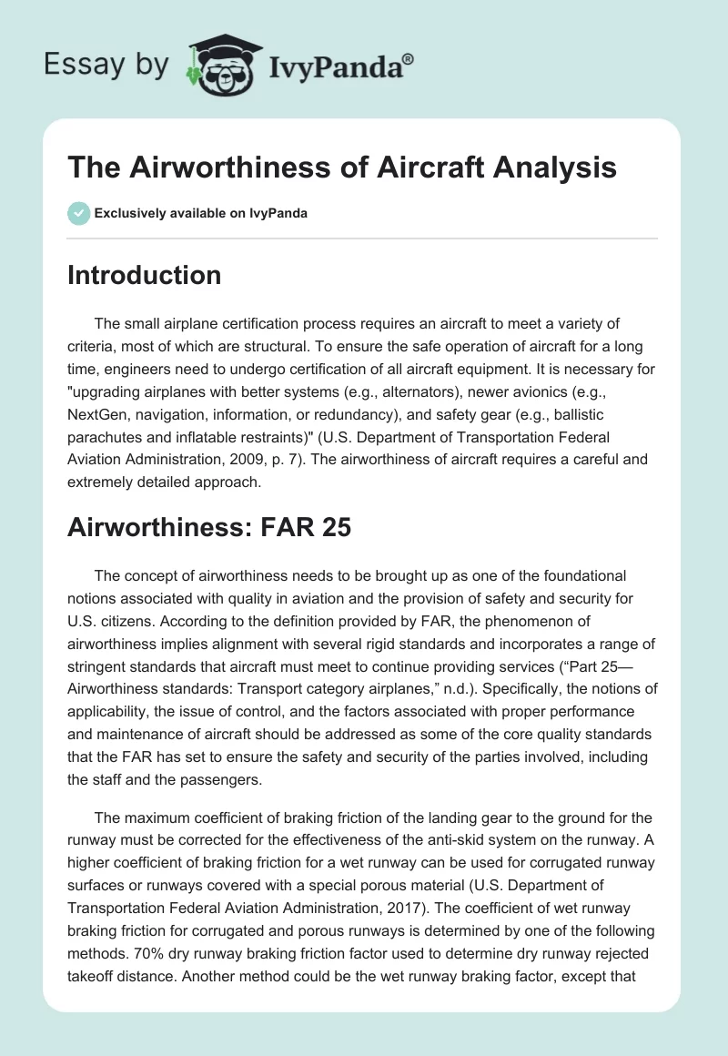 The Airworthiness of Aircraft Analysis. Page 1