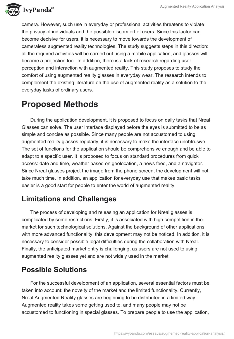 Augmented Reality Application Analysis. Page 5