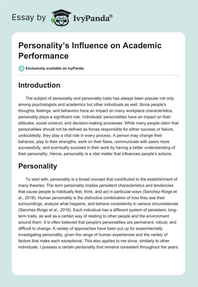 Personality’s Influence on Academic Performance. Page 1