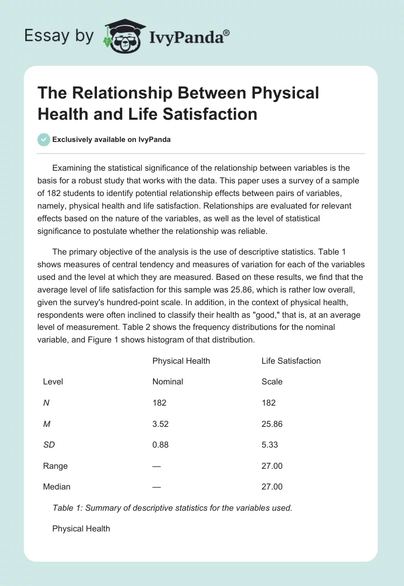 The Relationship Between Physical Health and Life Satisfaction. Page 1