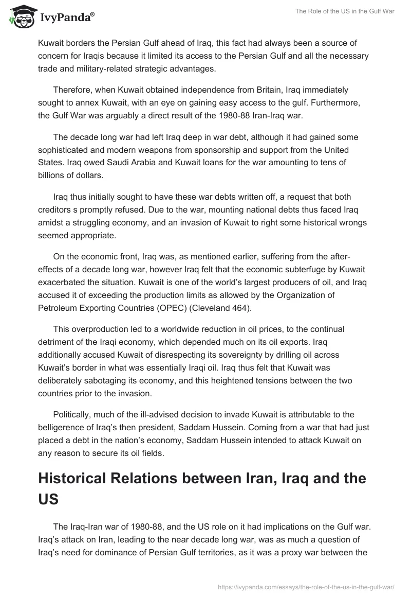 The Role of the US in the Gulf War. Page 2