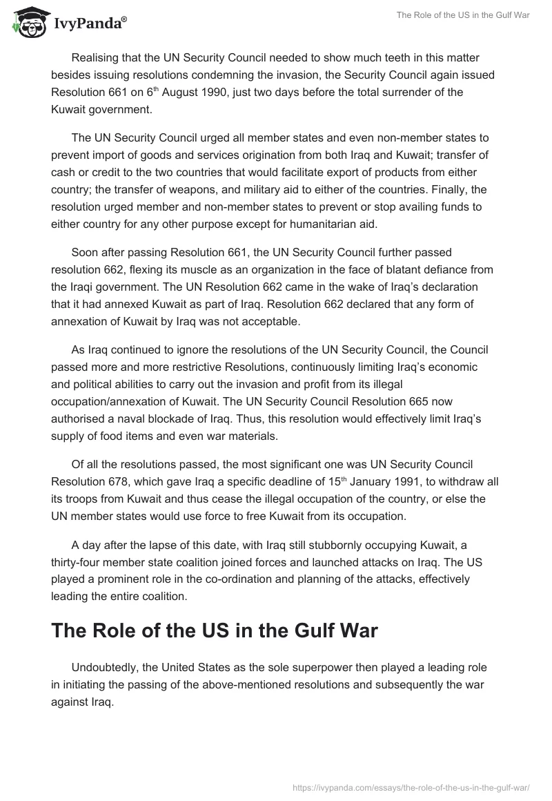 The Role of the US in the Gulf War. Page 4