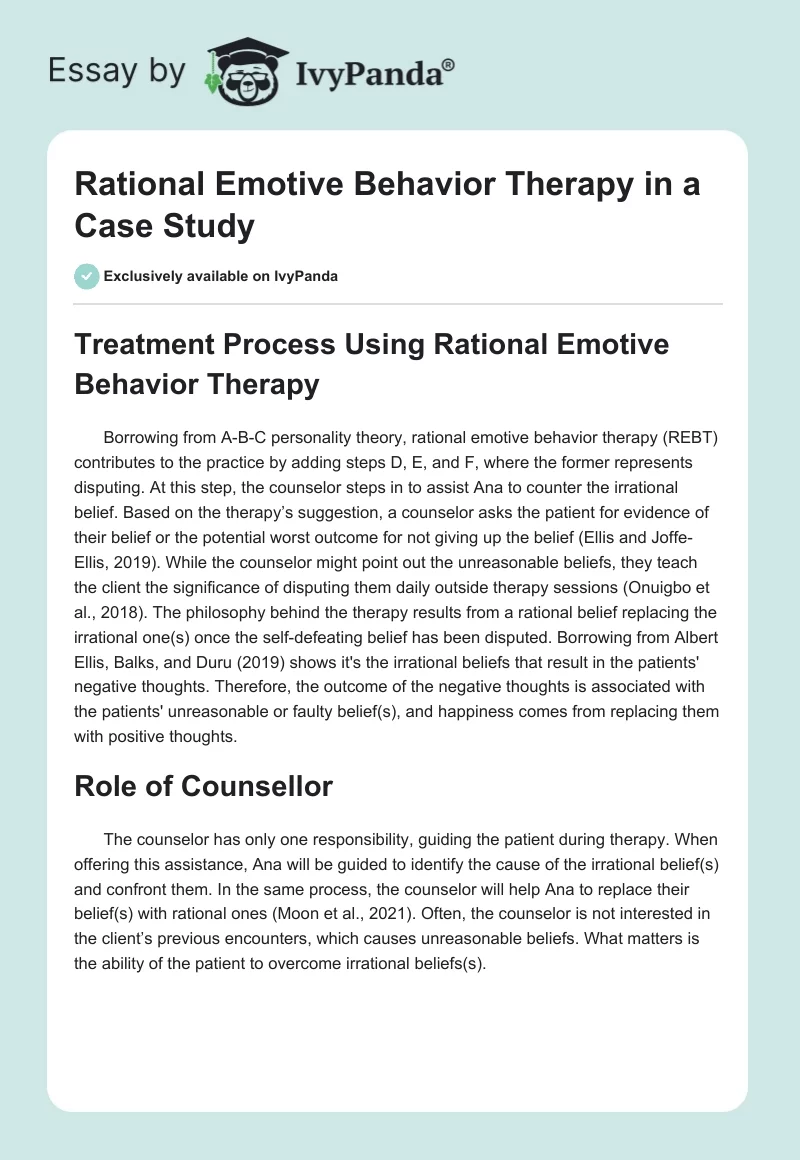 Rational Emotive Behavior Therapy in a Case Study. Page 1