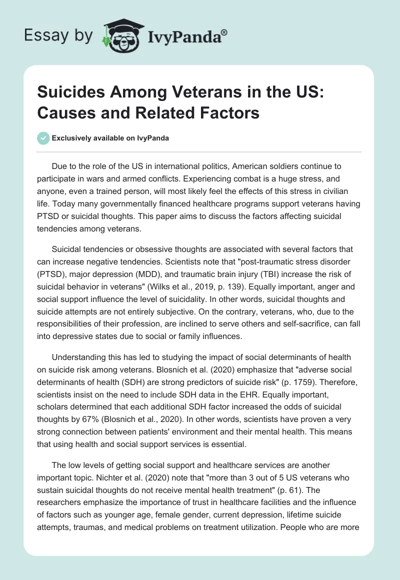 Suicides Among Veterans in the US: Causes and Related Factors. Page 1