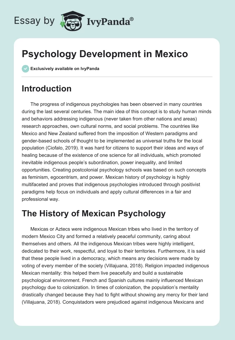 Psychology Development in Mexico. Page 1