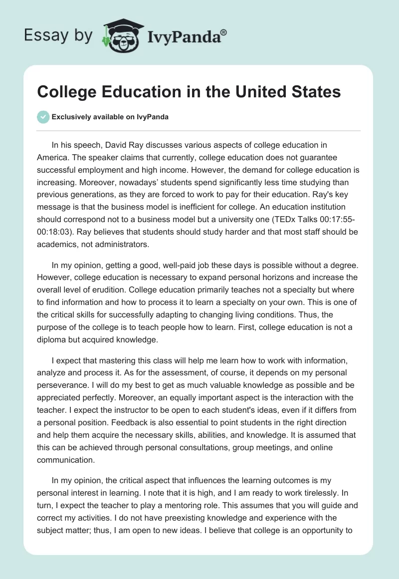 College Education in the United States. Page 1