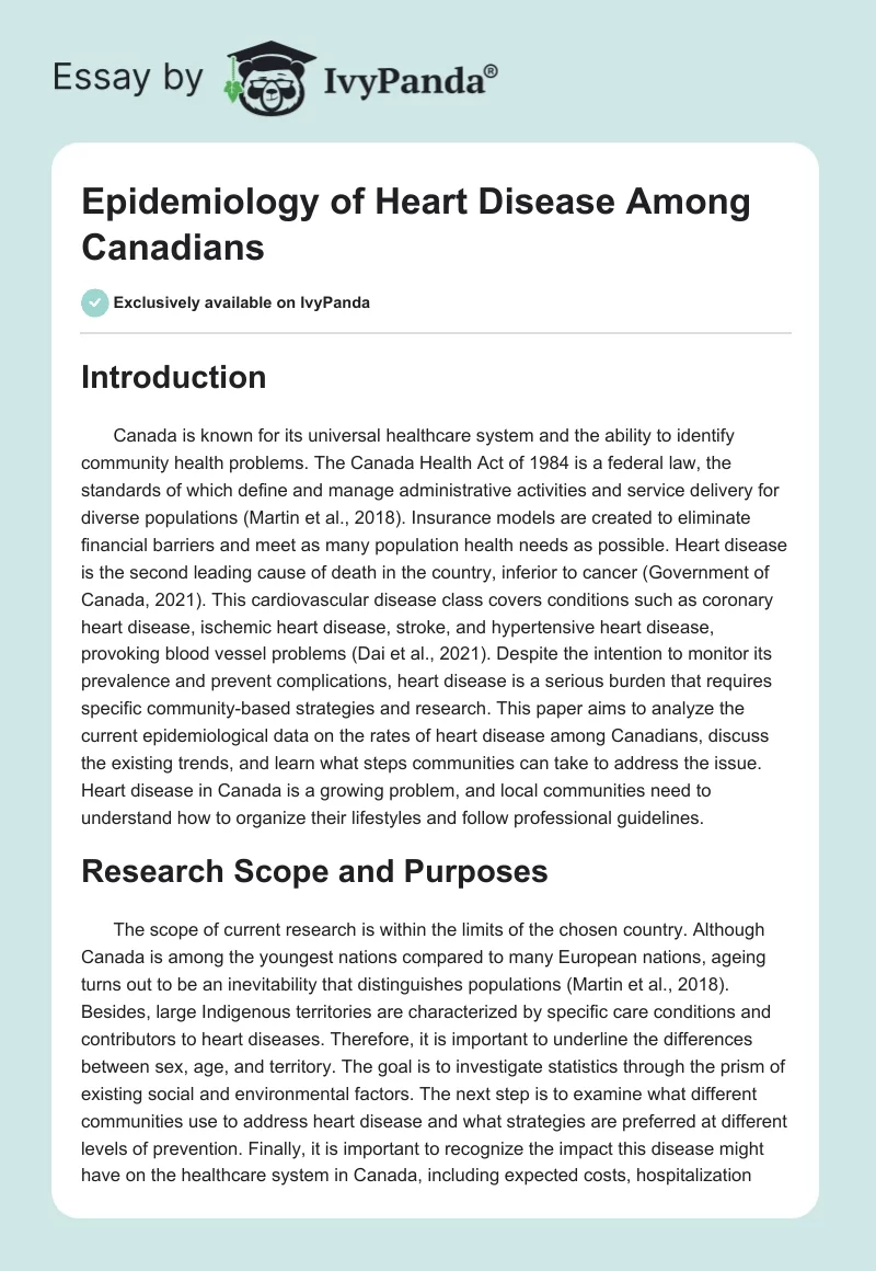 Epidemiology of Heart Disease Among Canadians. Page 1