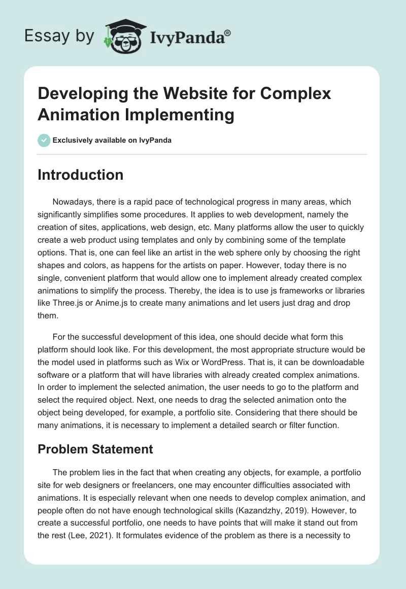 Developing the Website for Complex Animation Implementing. Page 1