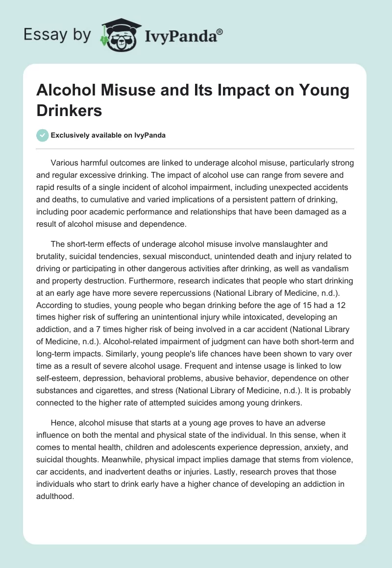 Alcohol Misuse and Its Impact on Young Drinkers. Page 1