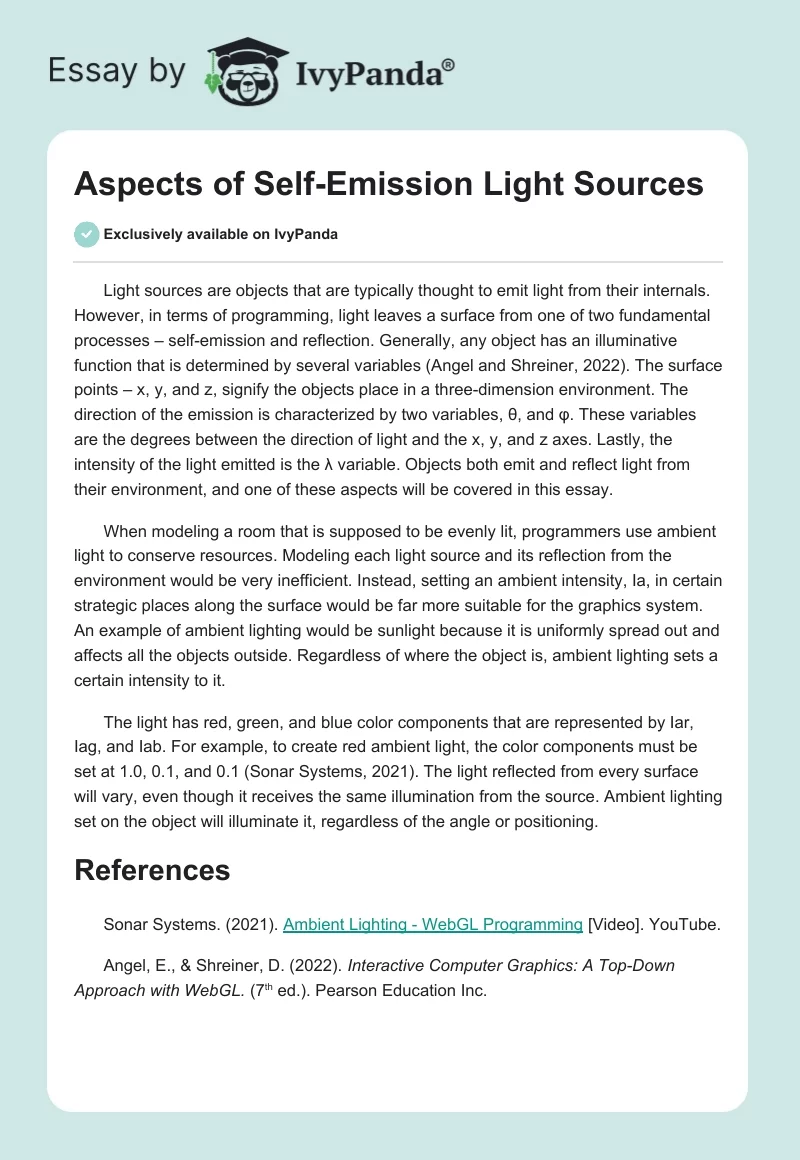 Aspects of Self-Emission Light Sources. Page 1