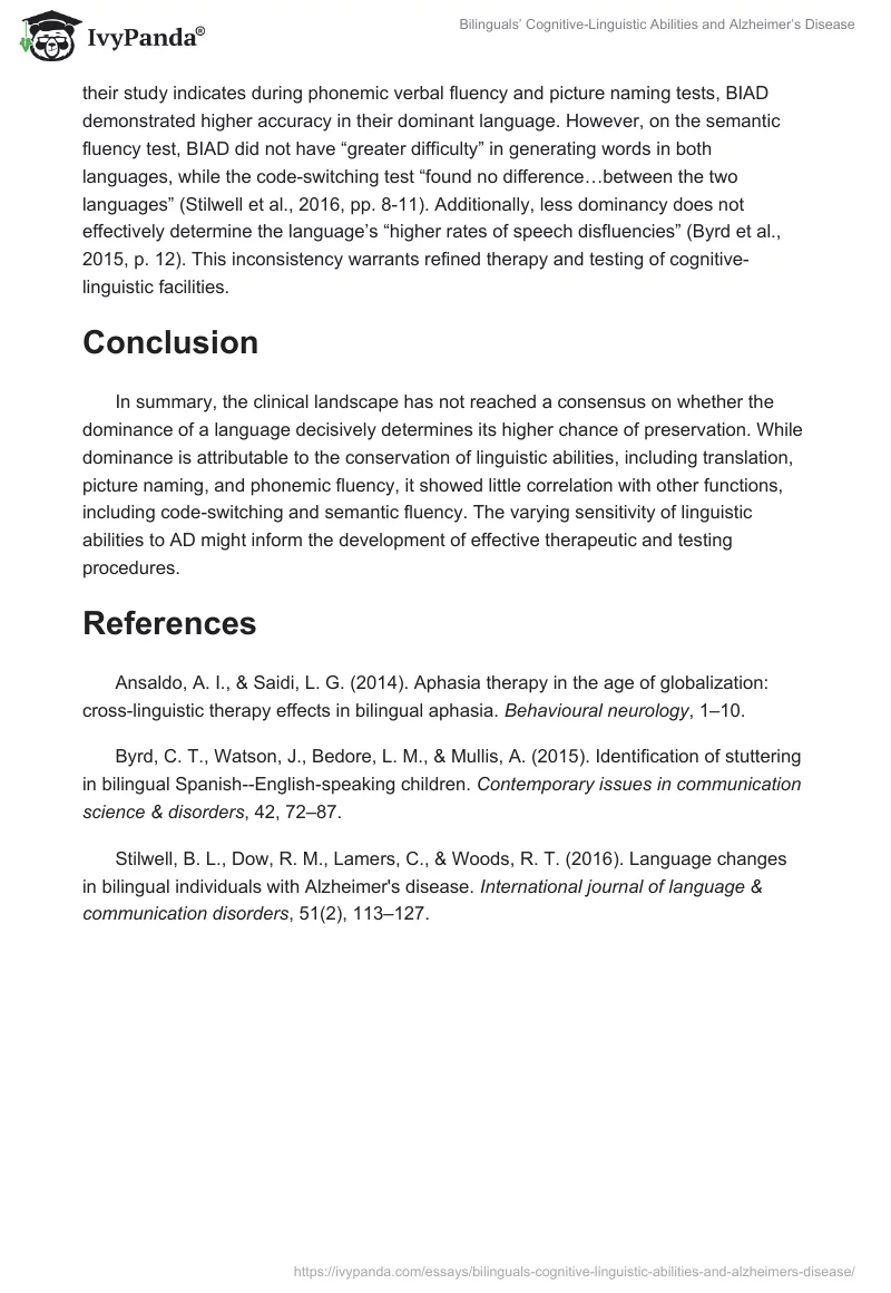 Bilinguals’ Cognitive-Linguistic Abilities and Alzheimer’s Disease. Page 2