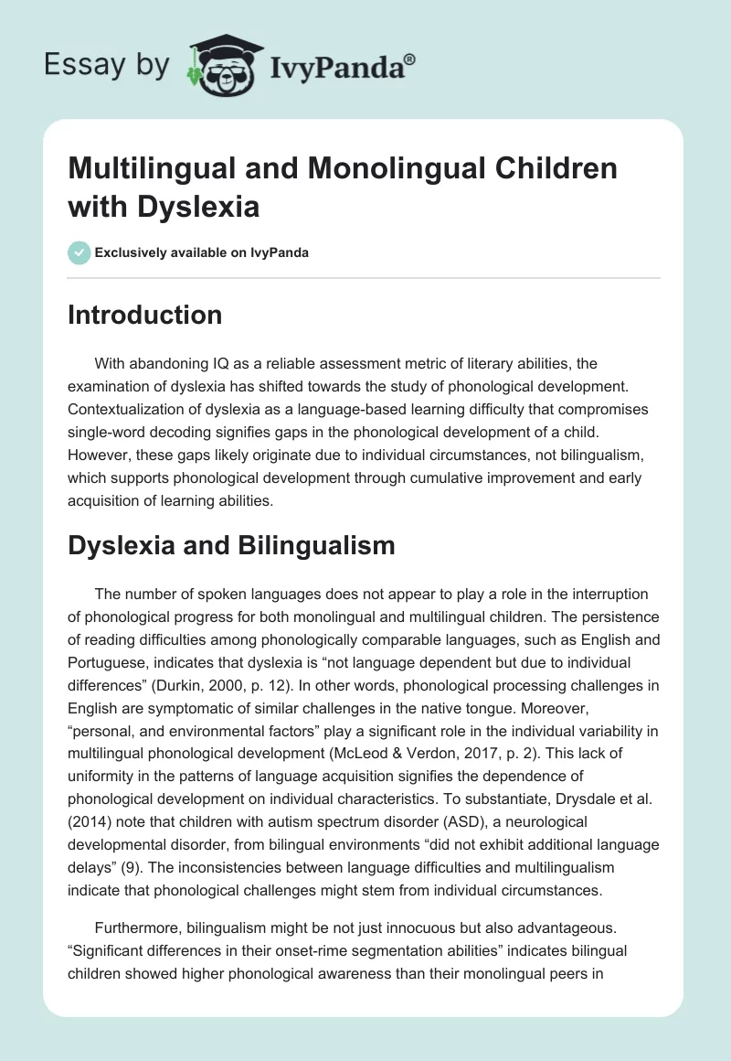 Multilingual and Monolingual Children with Dyslexia. Page 1