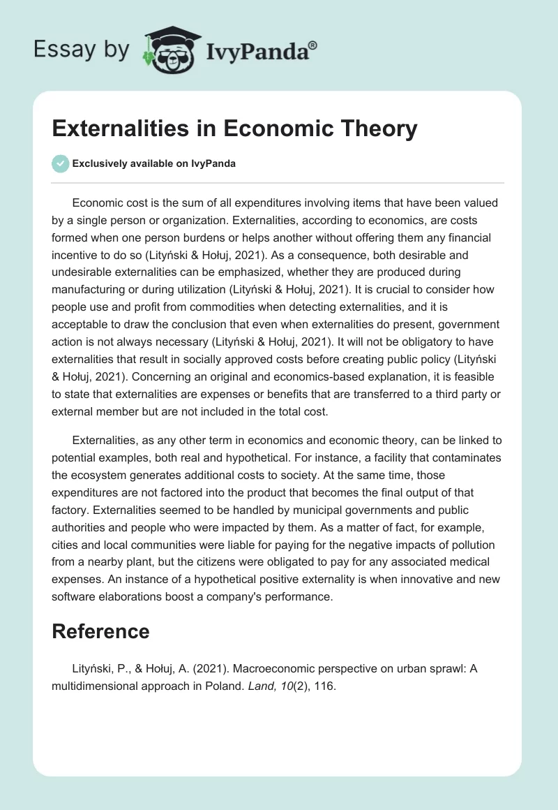 Externalities in Economic Theory. Page 1