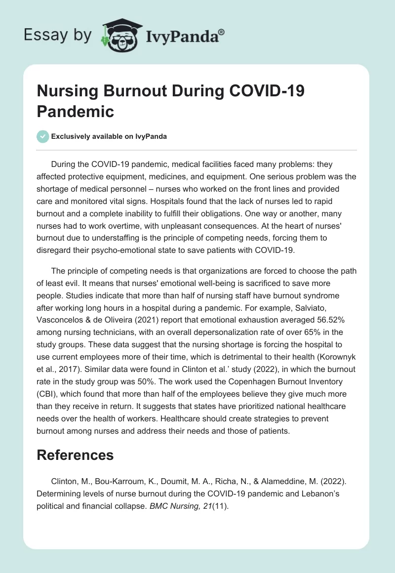 Nursing Burnout During COVID-19 Pandemic. Page 1