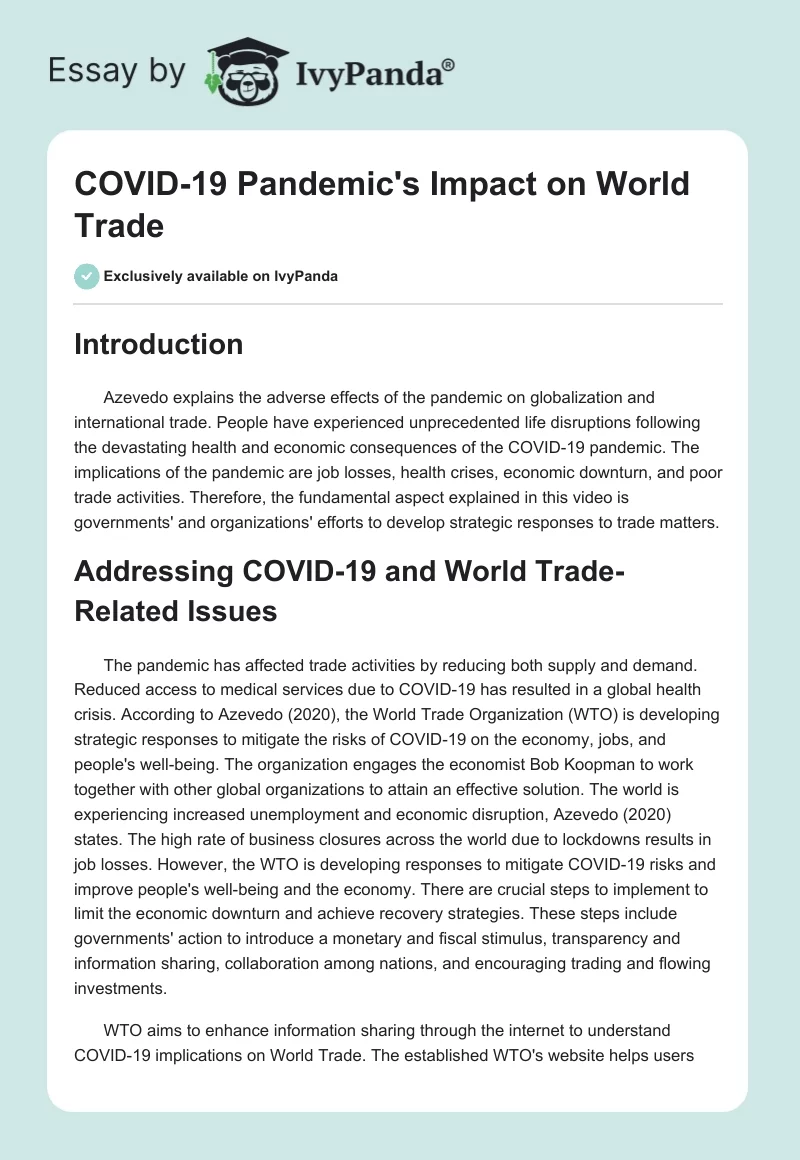 COVID-19 Pandemic's Impact on World Trade. Page 1