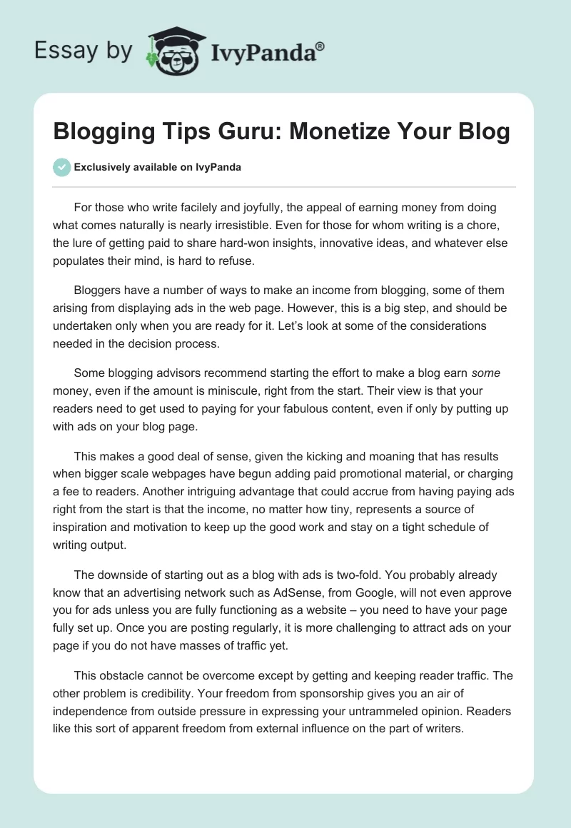 Blogging Tips Guru: Monetize Your Blog. Page 1