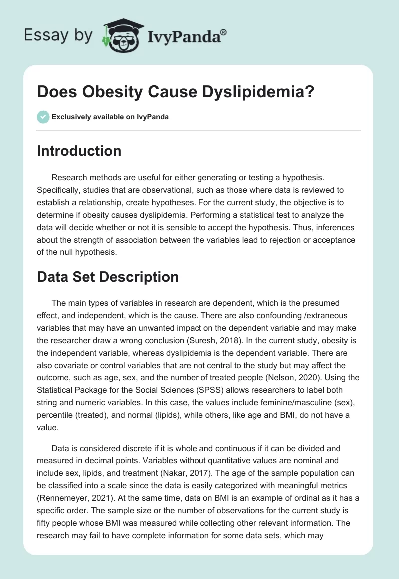 Does Obesity Cause Dyslipidemia?. Page 1