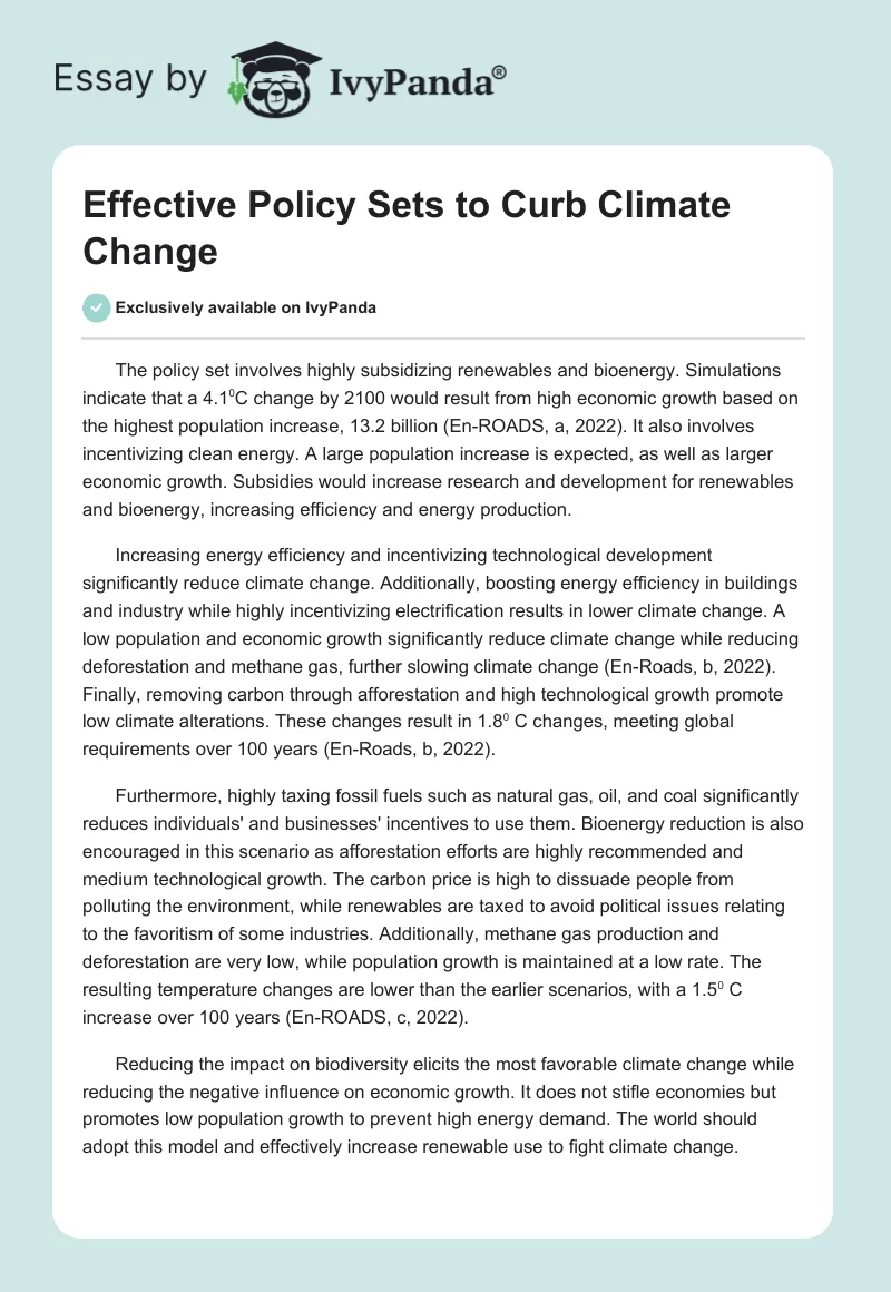 Effective Policy Sets to Curb Climate Change. Page 1