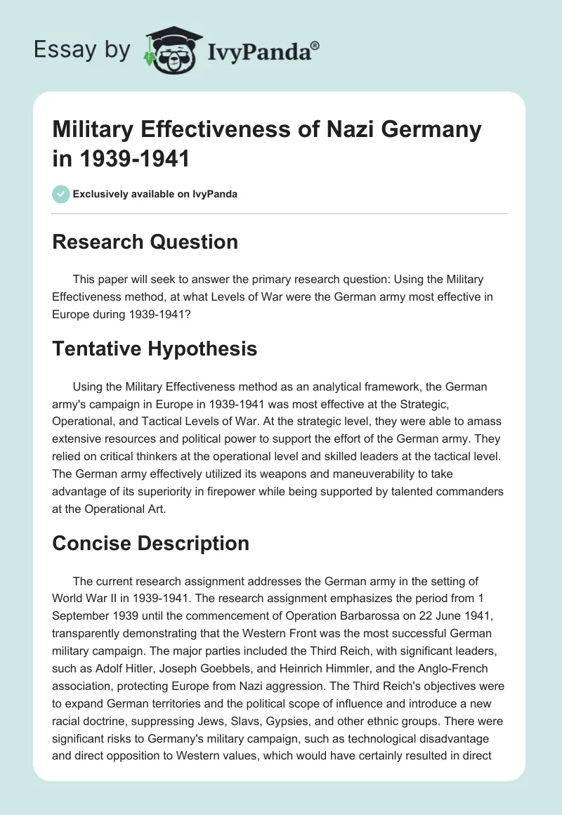 Military Effectiveness of Nazi Germany in 1939-1941. Page 1