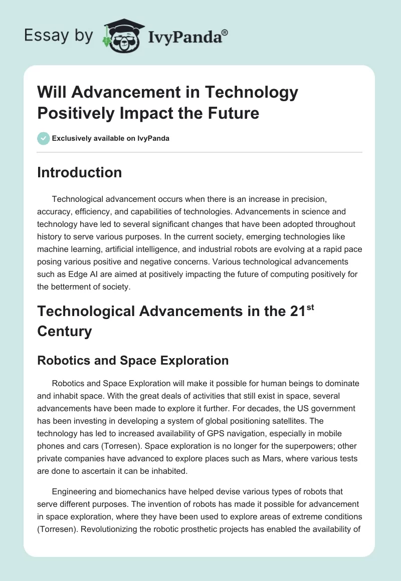 Will Advancement in Technology Positively Impact the Future. Page 1