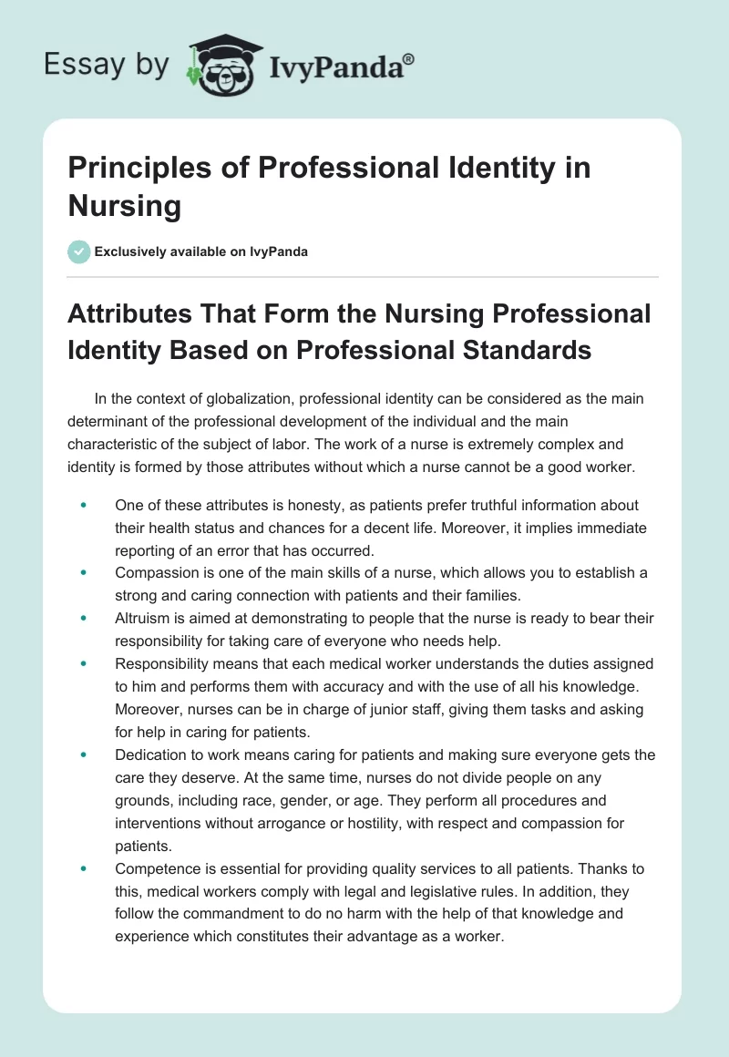 Principles of Professional Identity in Nursing. Page 1