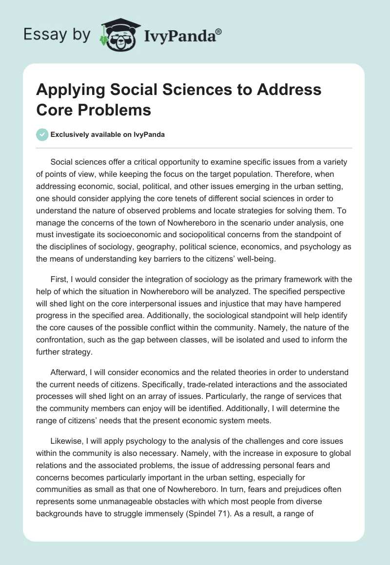 Applying Social Sciences to Address Core Problems. Page 1