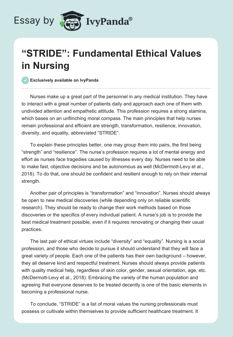 “STRIDE”: Fundamental Ethical Values in Nursing. Page 1