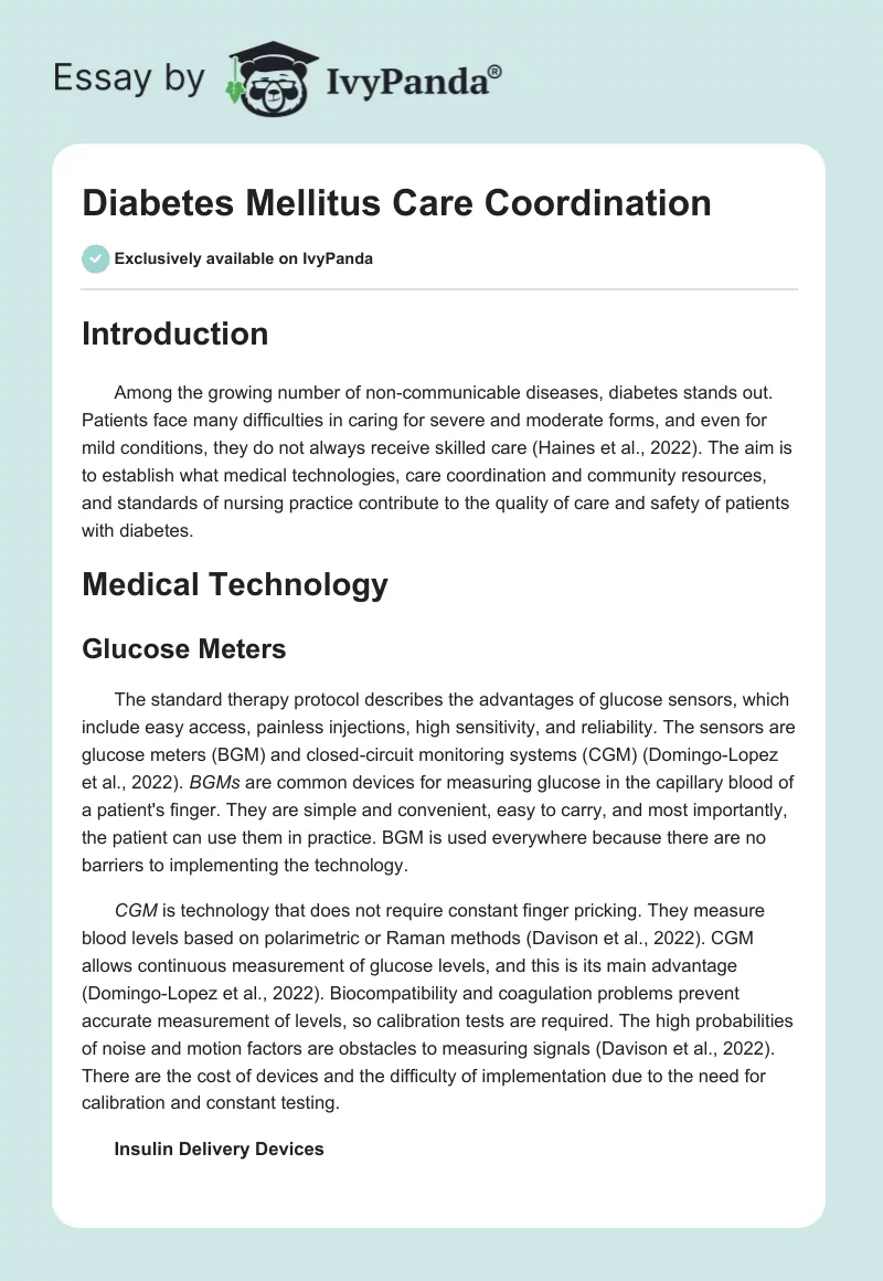 Diabetes Mellitus Care Coordination. Page 1