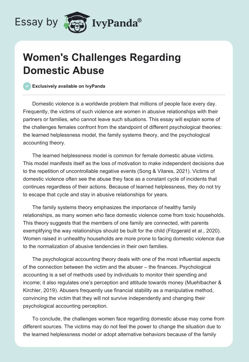Women's Challenges Regarding Domestic Abuse. Page 1