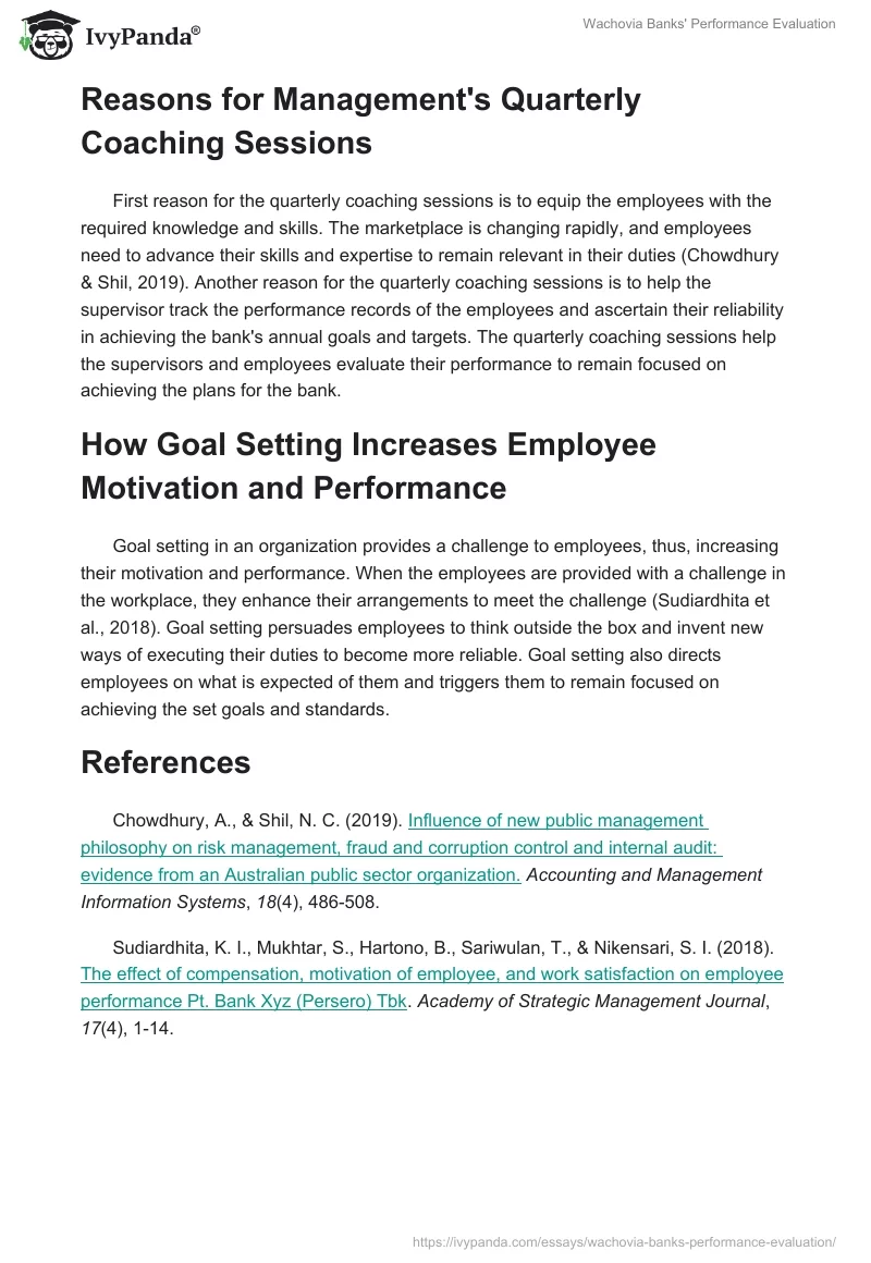 Wachovia Banks' Performance Evaluation. Page 2