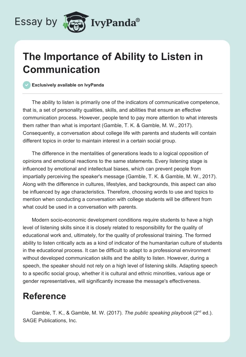 The Importance of Ability to Listen in Communication. Page 1