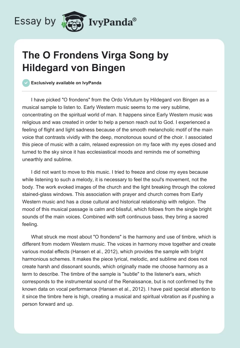 The "O Frondens Virga" Song by Hildegard von Bingen. Page 1