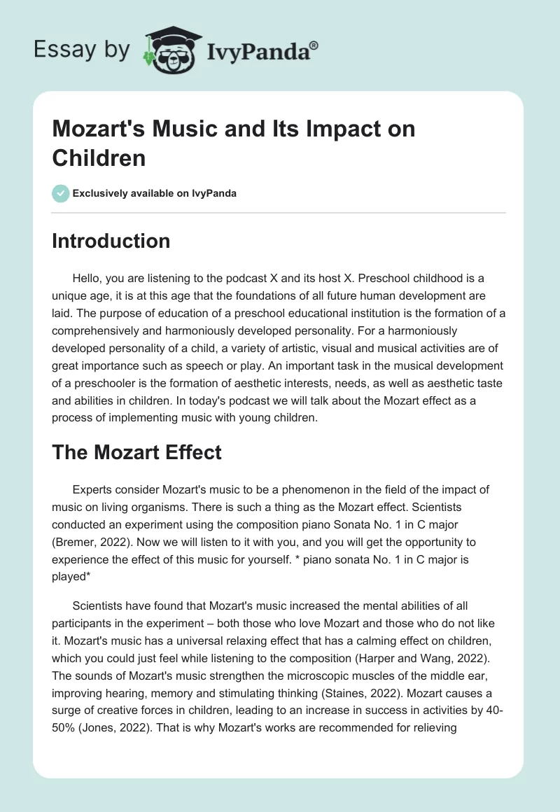 Mozart's Music and Its Impact on Children. Page 1
