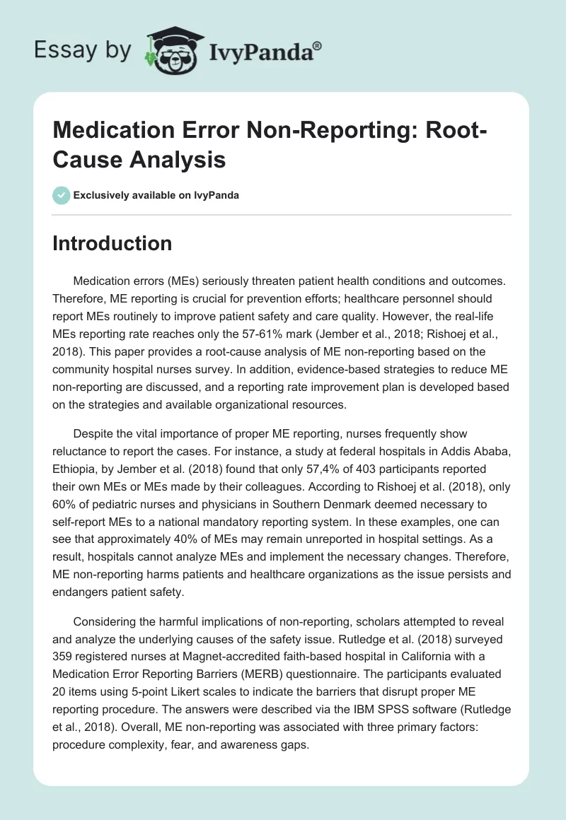 Medication Error Non-Reporting: Root-Cause Analysis. Page 1