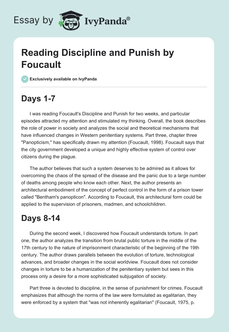 Reading "Discipline and Punish" by Foucault. Page 1