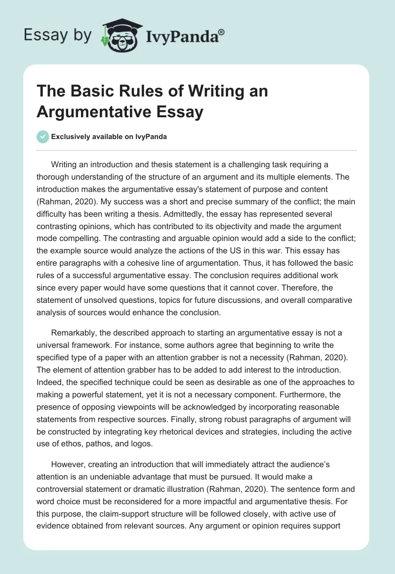 The Basic Rules of Writing an Argumentative Essay. Page 1
