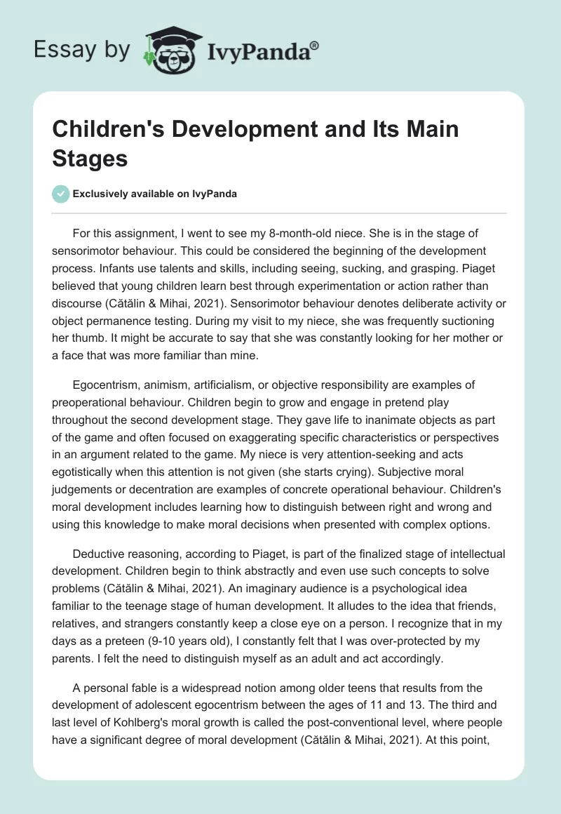 Children's Development and Its Main Stages. Page 1