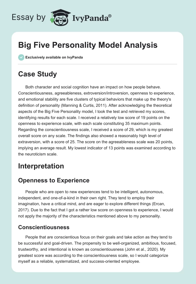 Big Five Personality Model Analysis. Page 1