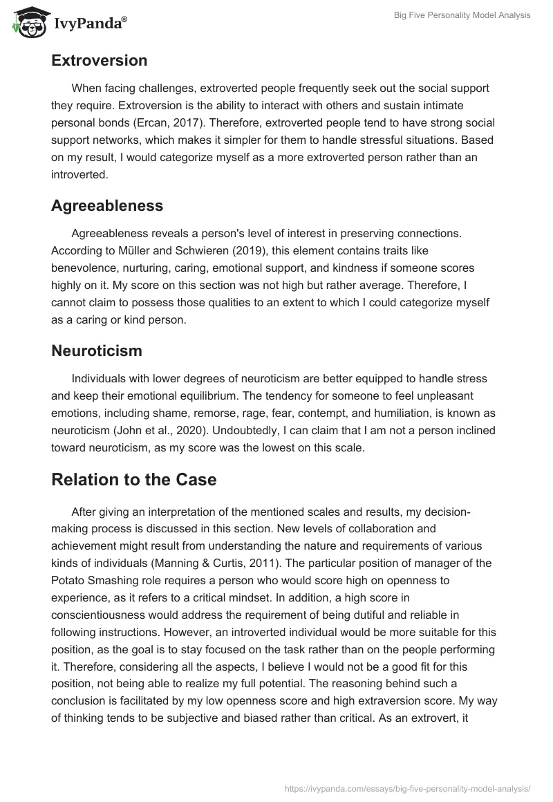 Big Five Personality Model Analysis. Page 2