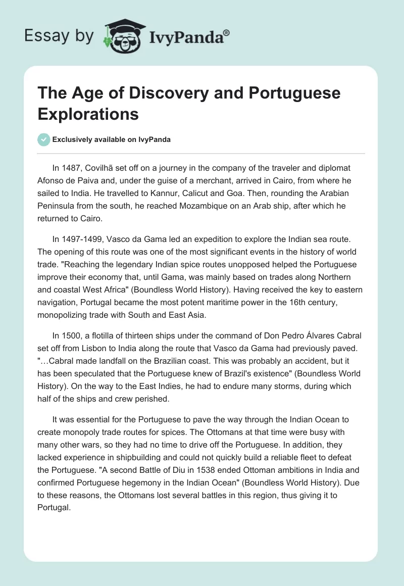 The Age of Discovery and Portuguese Explorations. Page 1